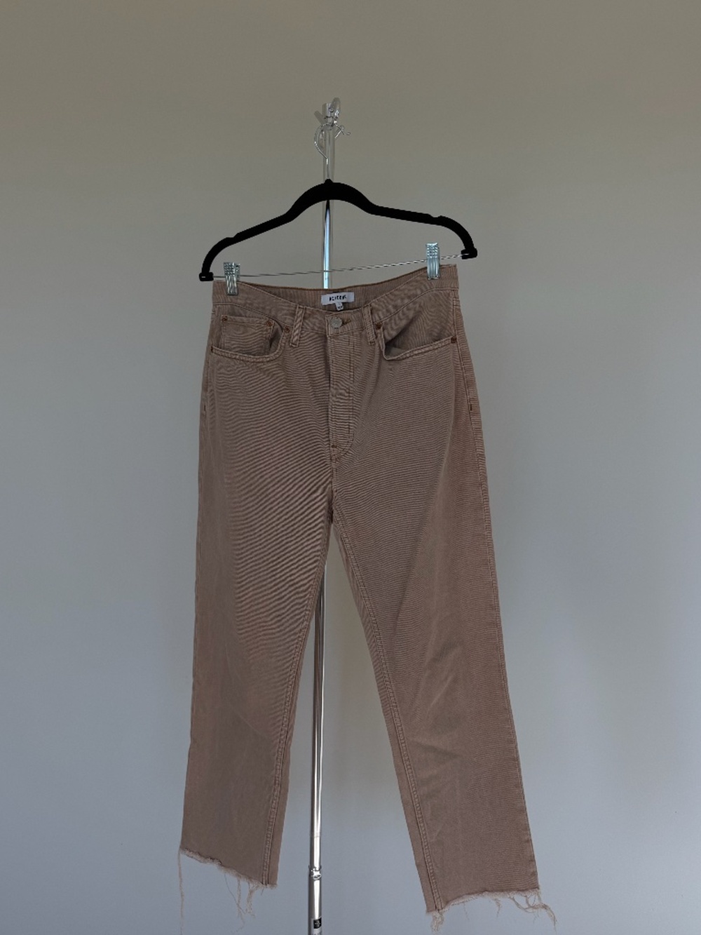 RE/DONE High Rise Straight Leg Raw Hem Jeans Taupe Beige Size 28